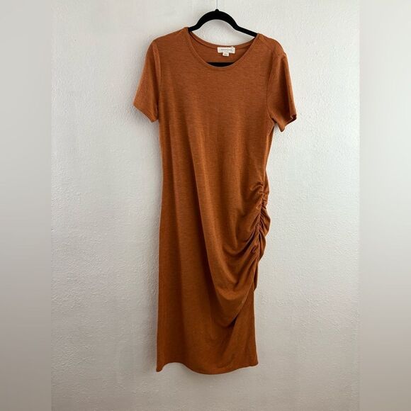Treasure & Bond Rust Leather Heather Side Ruched Body Con Dress size L - Picture 1 of 6